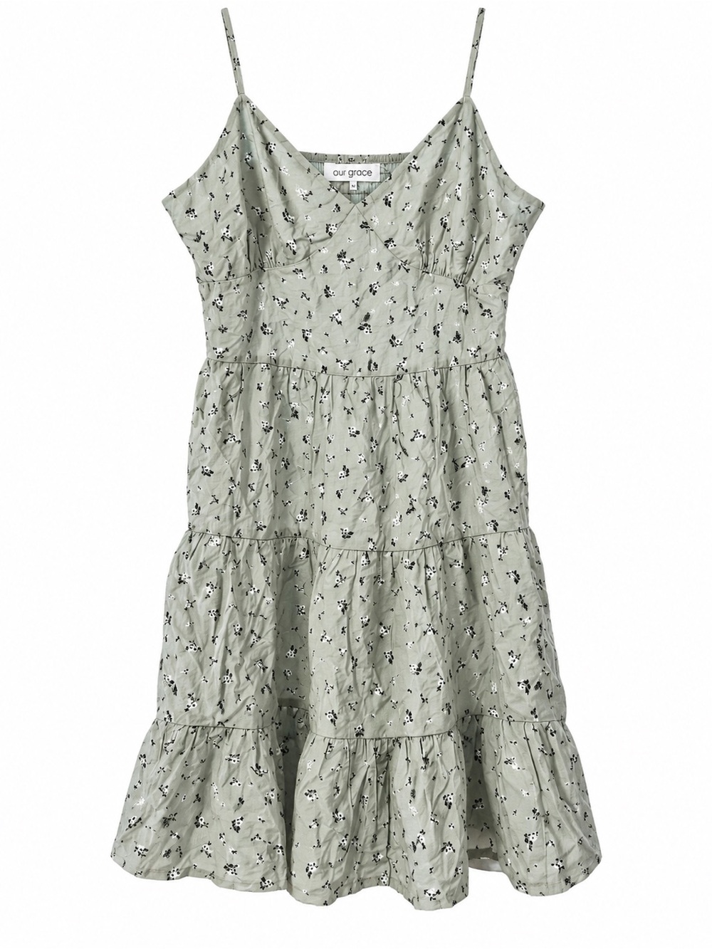 Lola Grace Sage Green Ditsy Floral Tiered Smocked Sundress M
